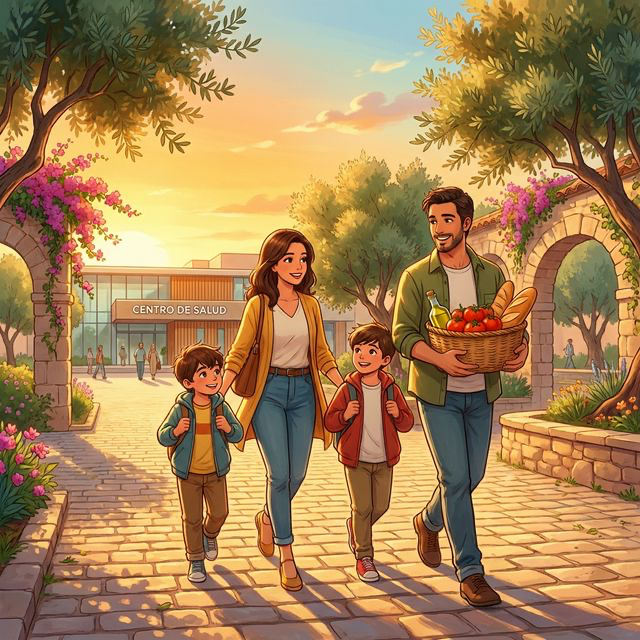 스페인 공공 의료 및 지중해식 생활 습관 (Modern Anime Style)