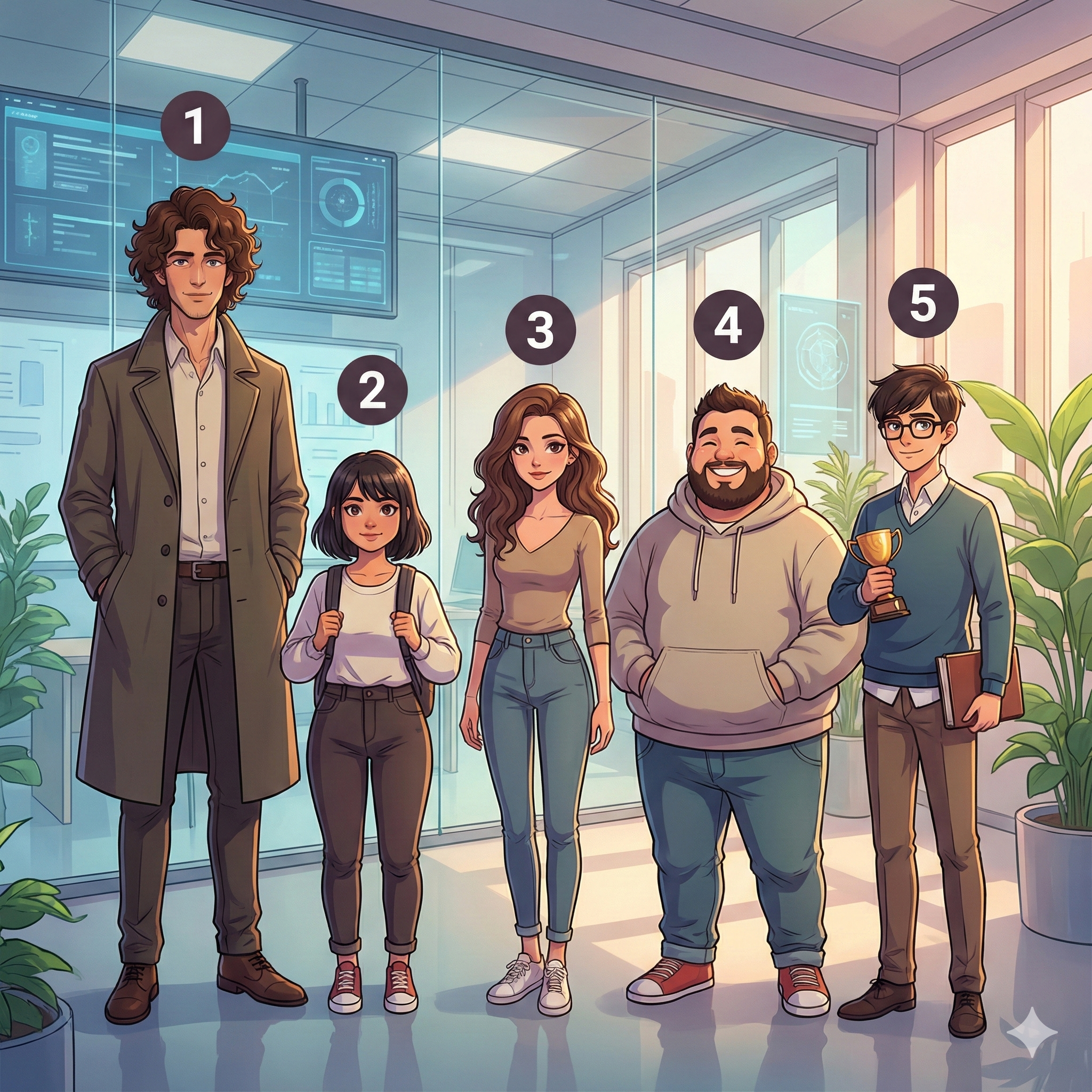 외모 일러스트 — 번호 1~5 라벨 매핑 (Modern Anime Style)