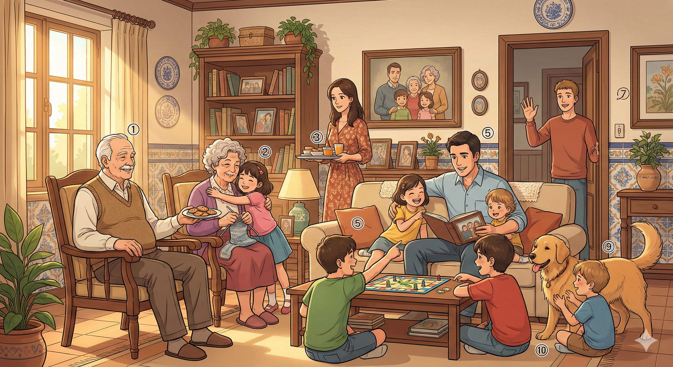 La Familia — 번호 ①~⑩ 라벨 매핑 (Modern Anime Style)