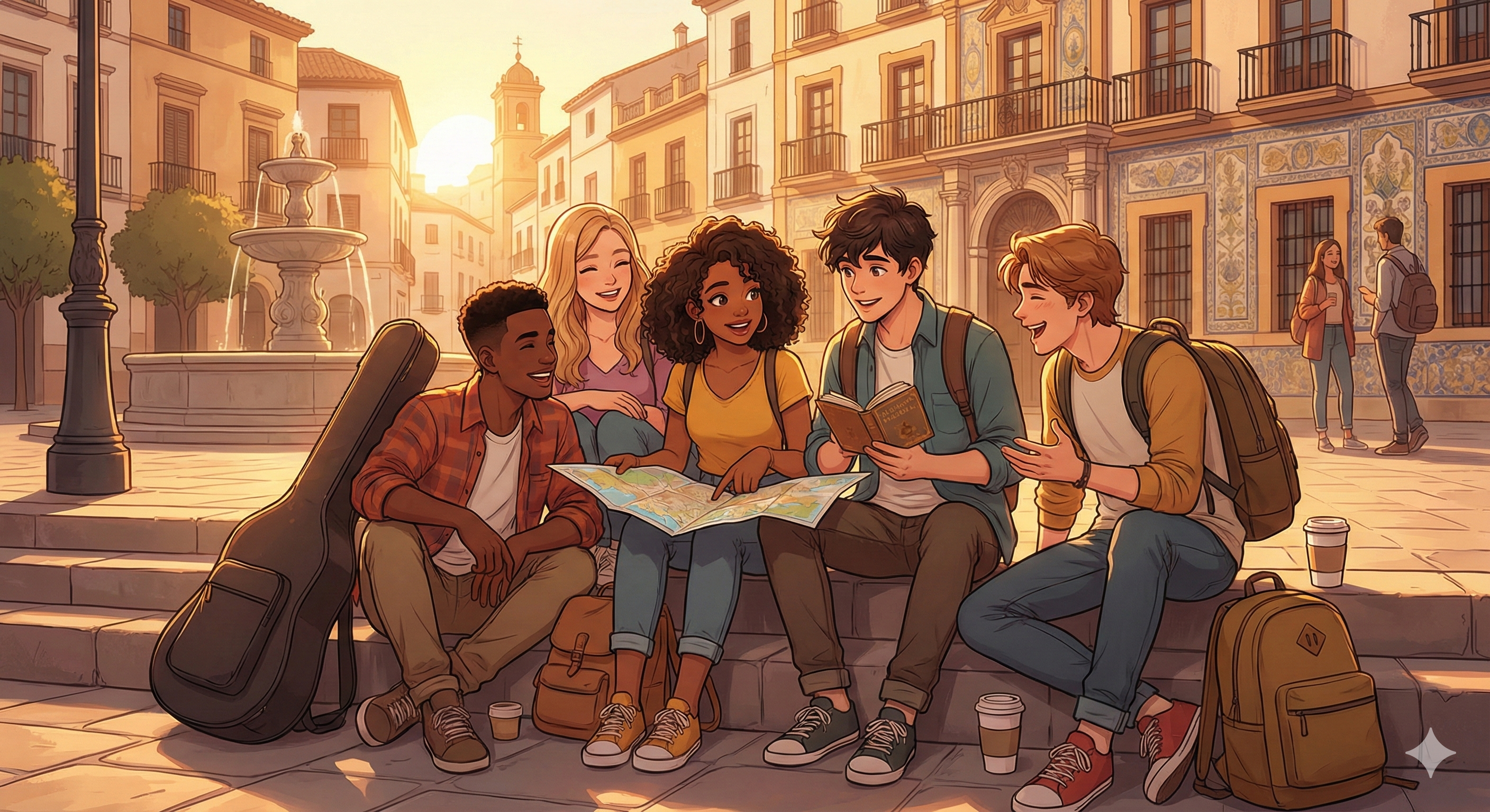 에라스무스 학생들의 대학 광장 일상 — 휴식과 대화의 풍경