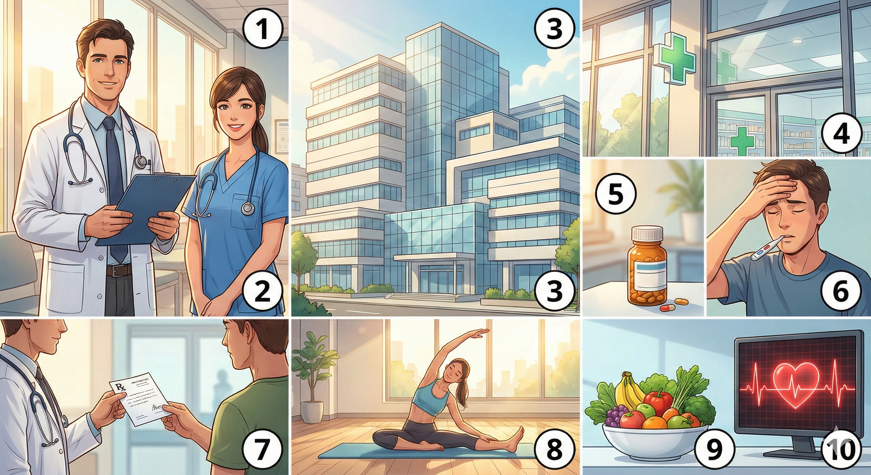 Salud — 번호 ①~⑩ 라벨 매핑 (Modern Anime Style)