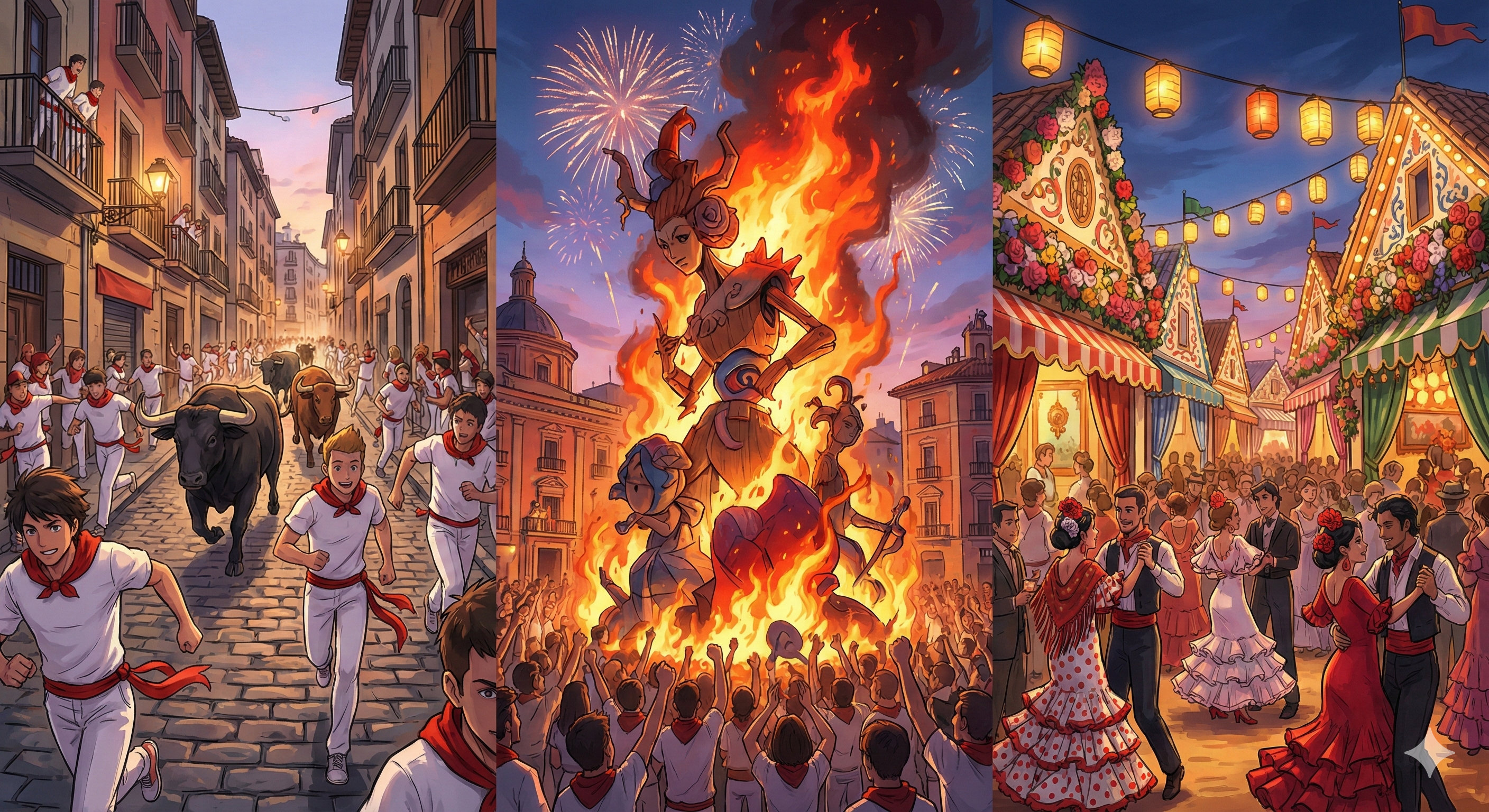 스페인 전통 축제의 화려하고 열정적인 풍경