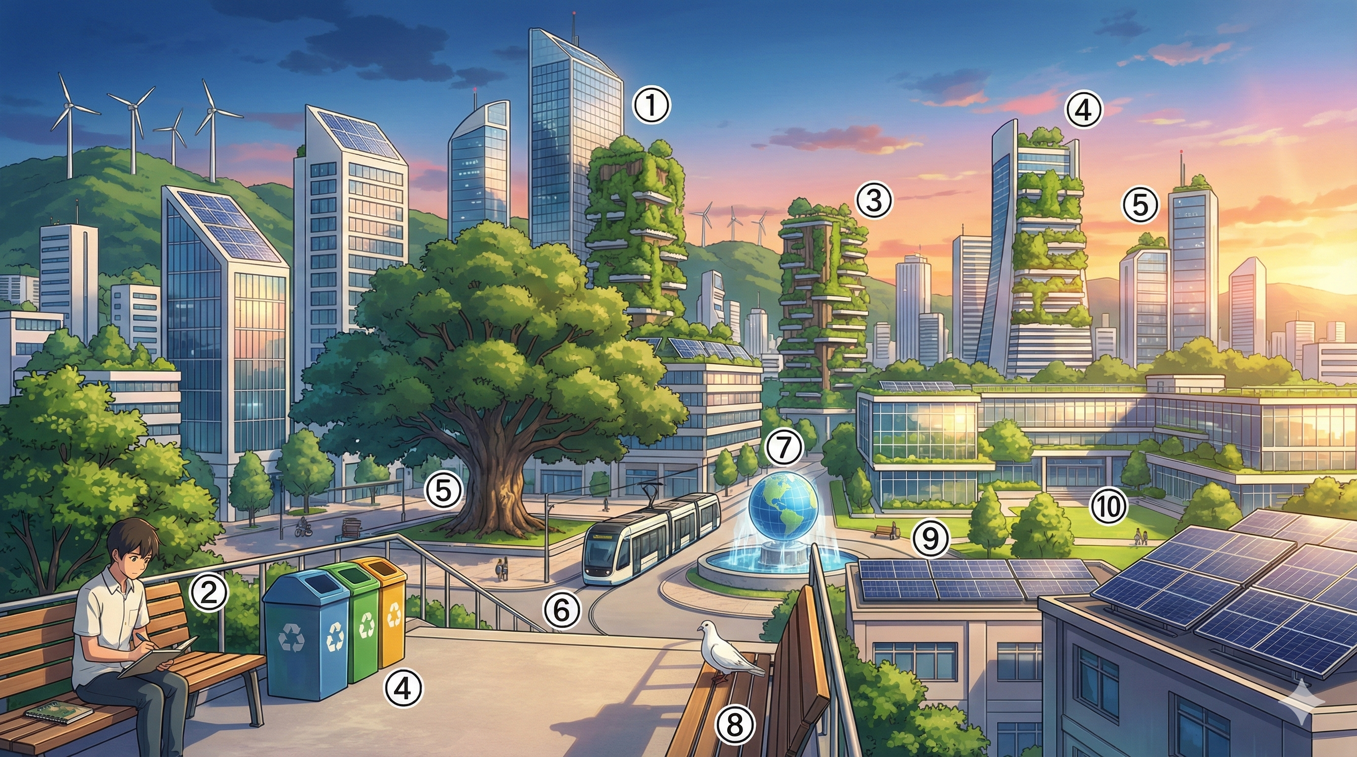 Futuro — 번호 ①~⑩ 라벨 매핑 (Modern Anime Style)