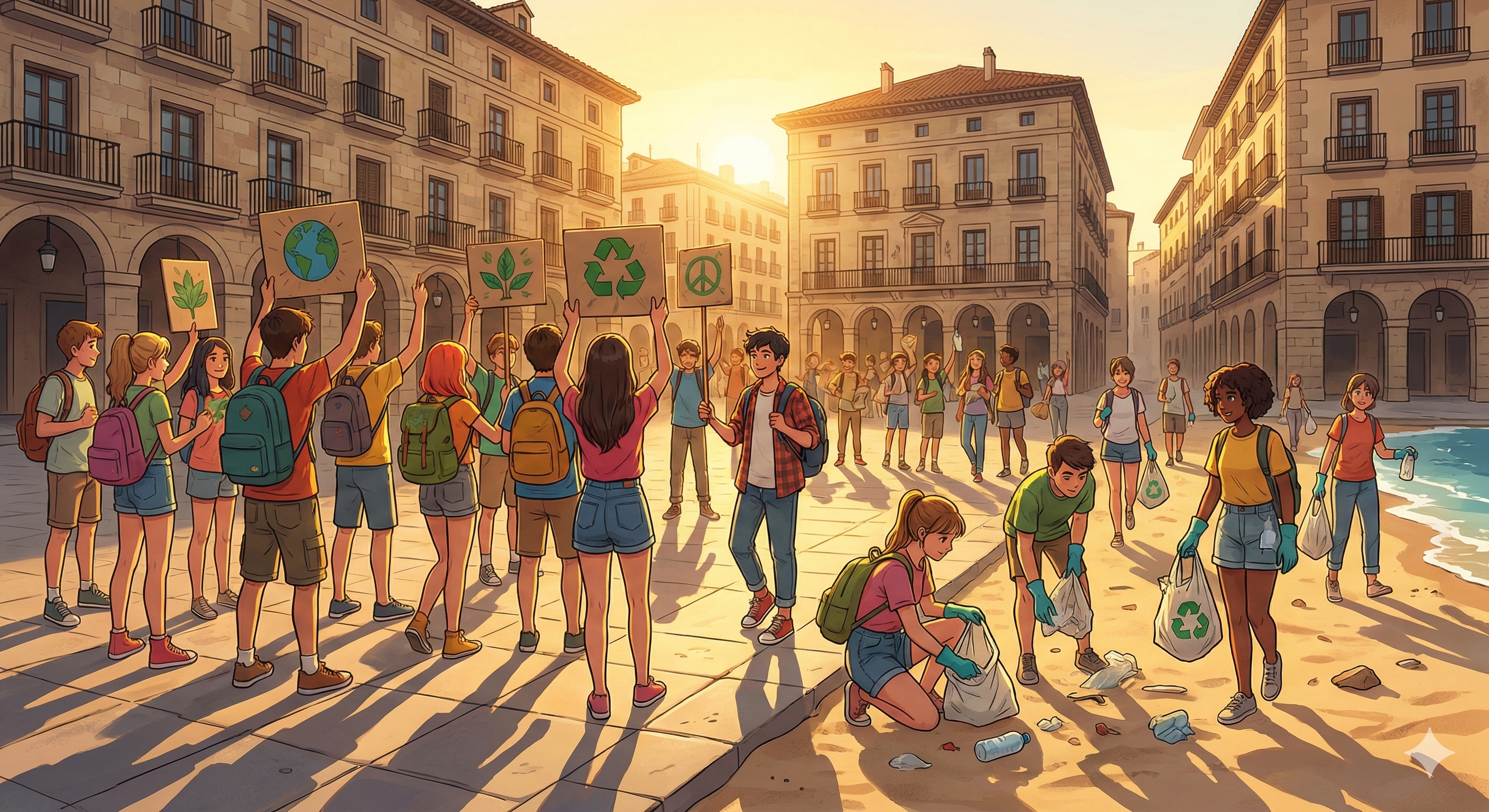 스페인 청년들의 사회적 연대와 평화로운 봉사 활동 현장