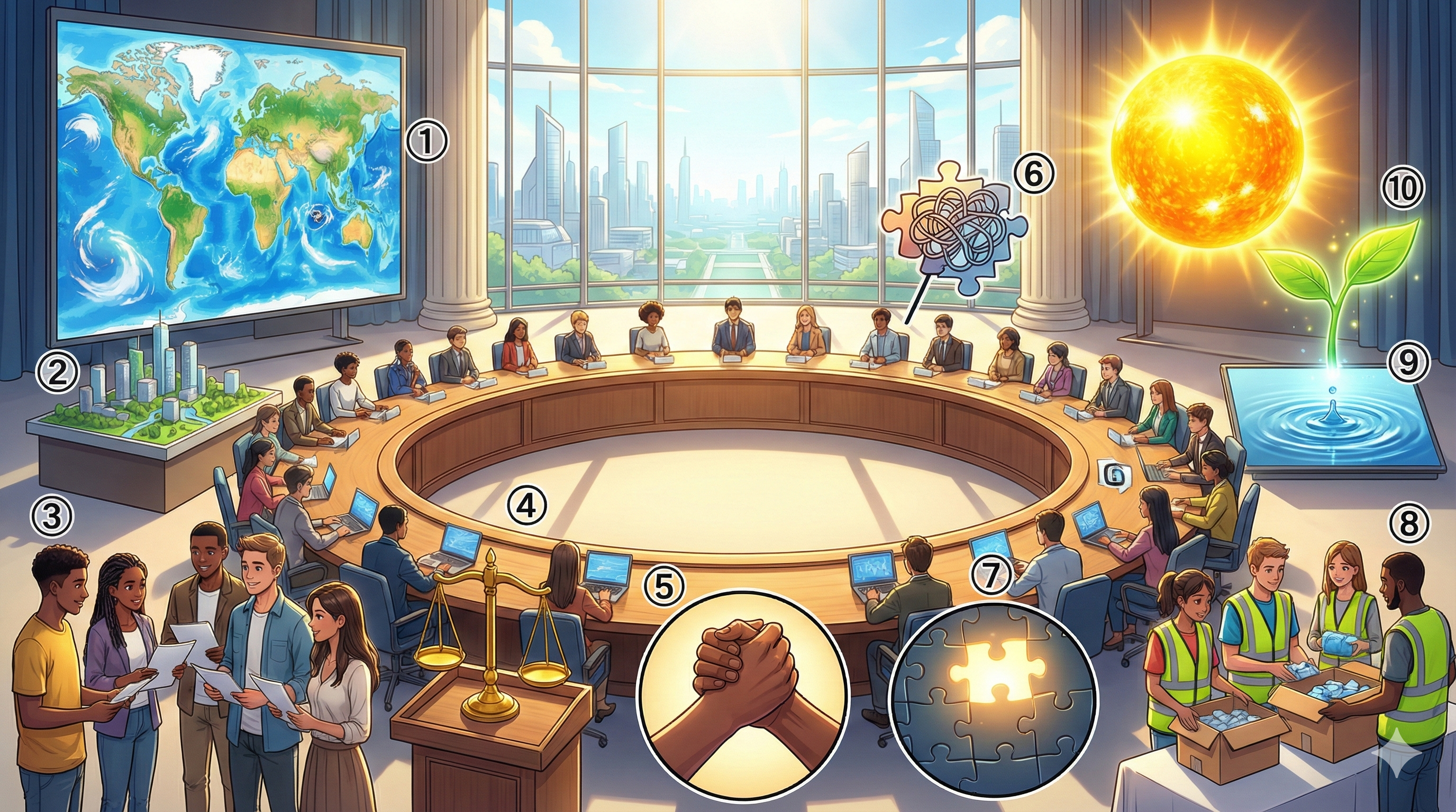 Sociedad — 번호 ①~⑩ 라벨 매핑 (Modern Anime Style)